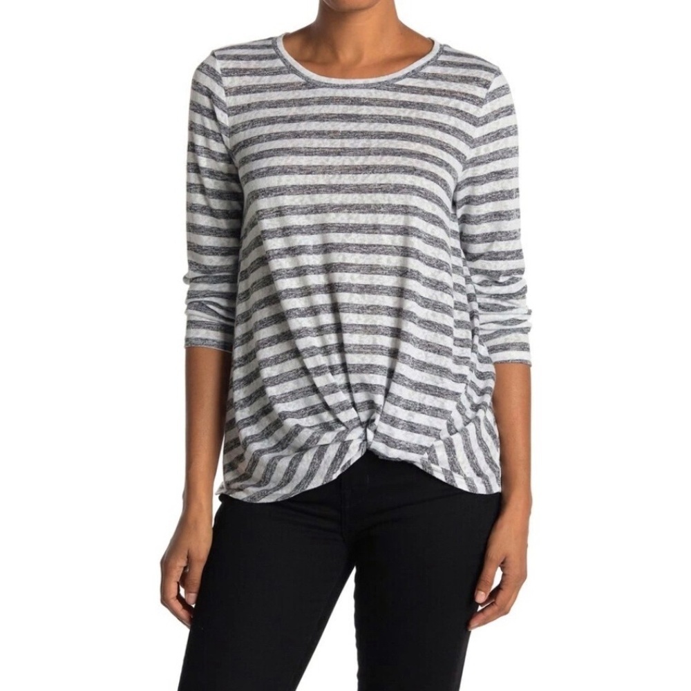 Bobeau Striped Twist Knot Knit Casual Chic Top Minimalist Small Effortless
